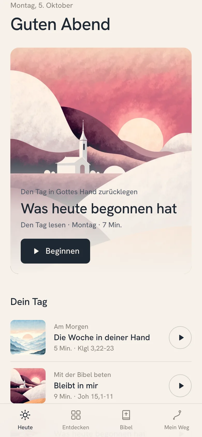Weile auf dem Handy: die Startseite «Heute»